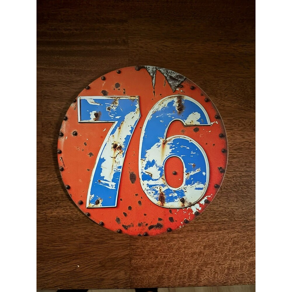 Vintage Union 76 Gas Station Logo Round Vintage Style Metal Tin Sign - 8 Inch
